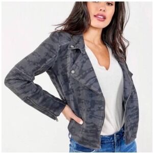 Marrakech Margot Moto Jacket Womens Size‎ XS Gray Tie Dye Faux Suede Biker